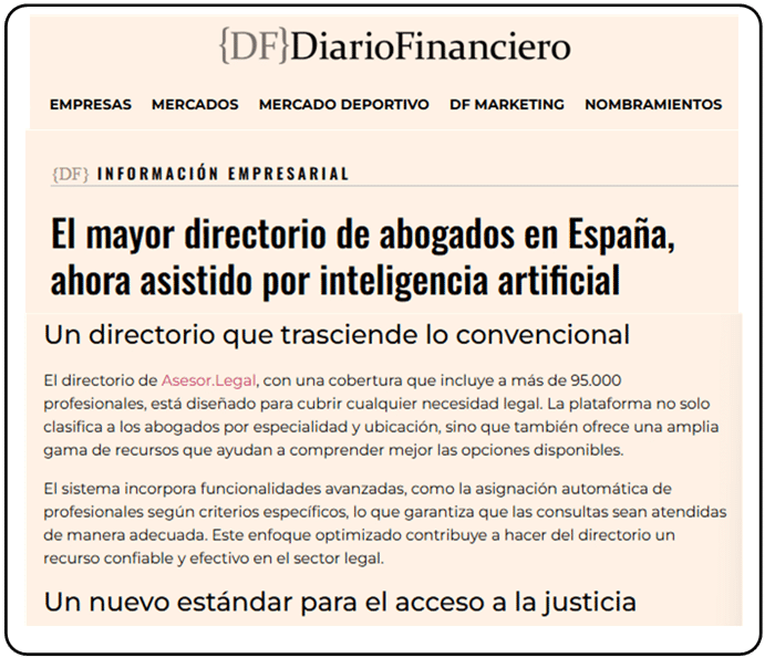 Noticia Asesor Legal Diario financiero