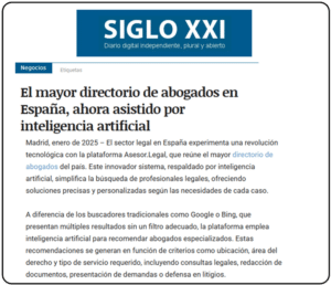 Noticia Asesor Legal Diario siglo XXI