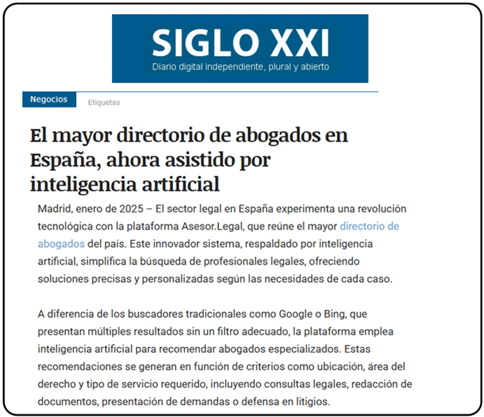 Noticia Asesor Legal Diario siglo XXI