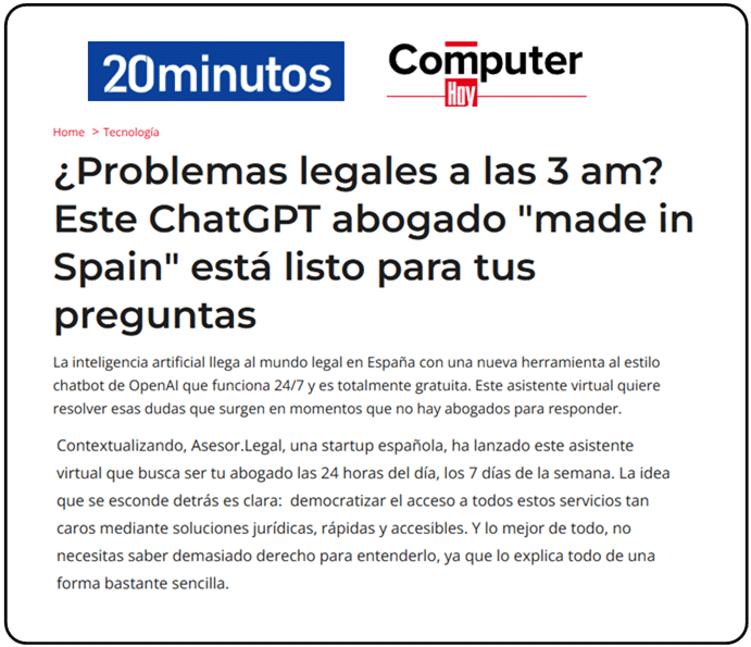 Noticia e Asesor Legal en 20 minutos