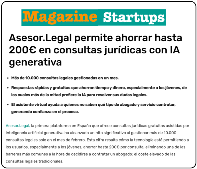 Magazine Startups noticia sobre Asesor.Legal y jovenes